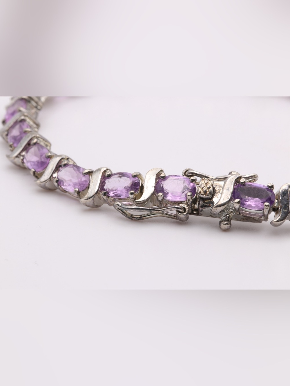 Vintage HAN Thai 925 Sterling Silver Amethyst Tennis Bracelet 7.5" - Picture 11 of 17